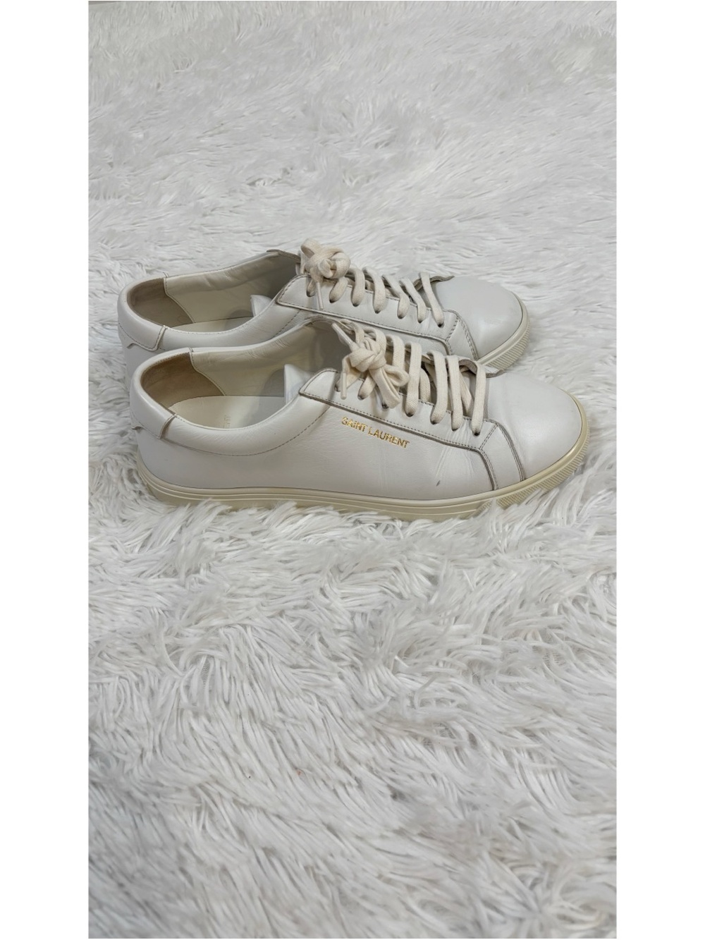 Saint Laurent women's size 38.5 Cream Leather Low-Top Sneakers